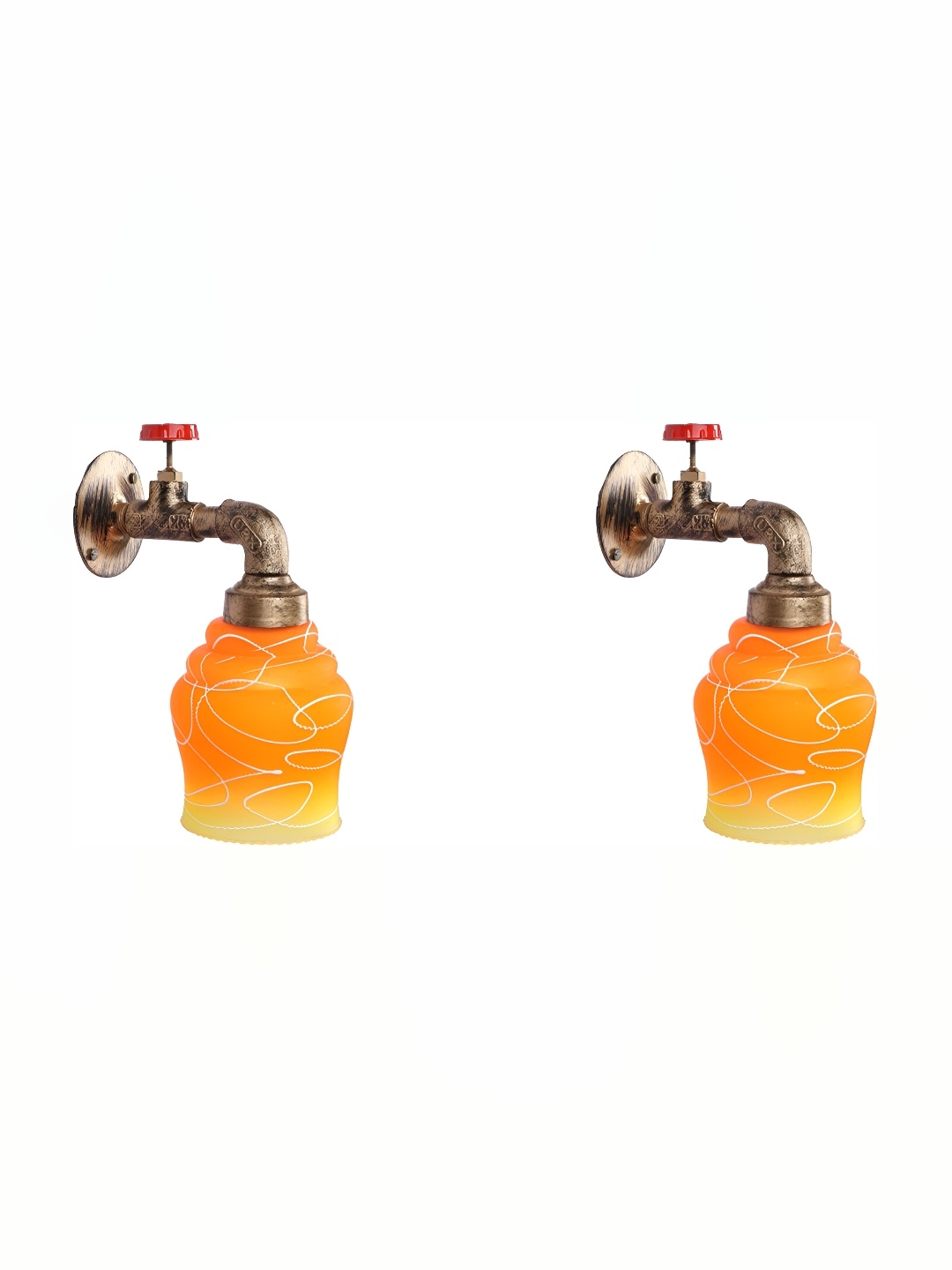 

Afast Orange & Brown 2 Pieces Printed Bell Shaped Glass Wall Lamps