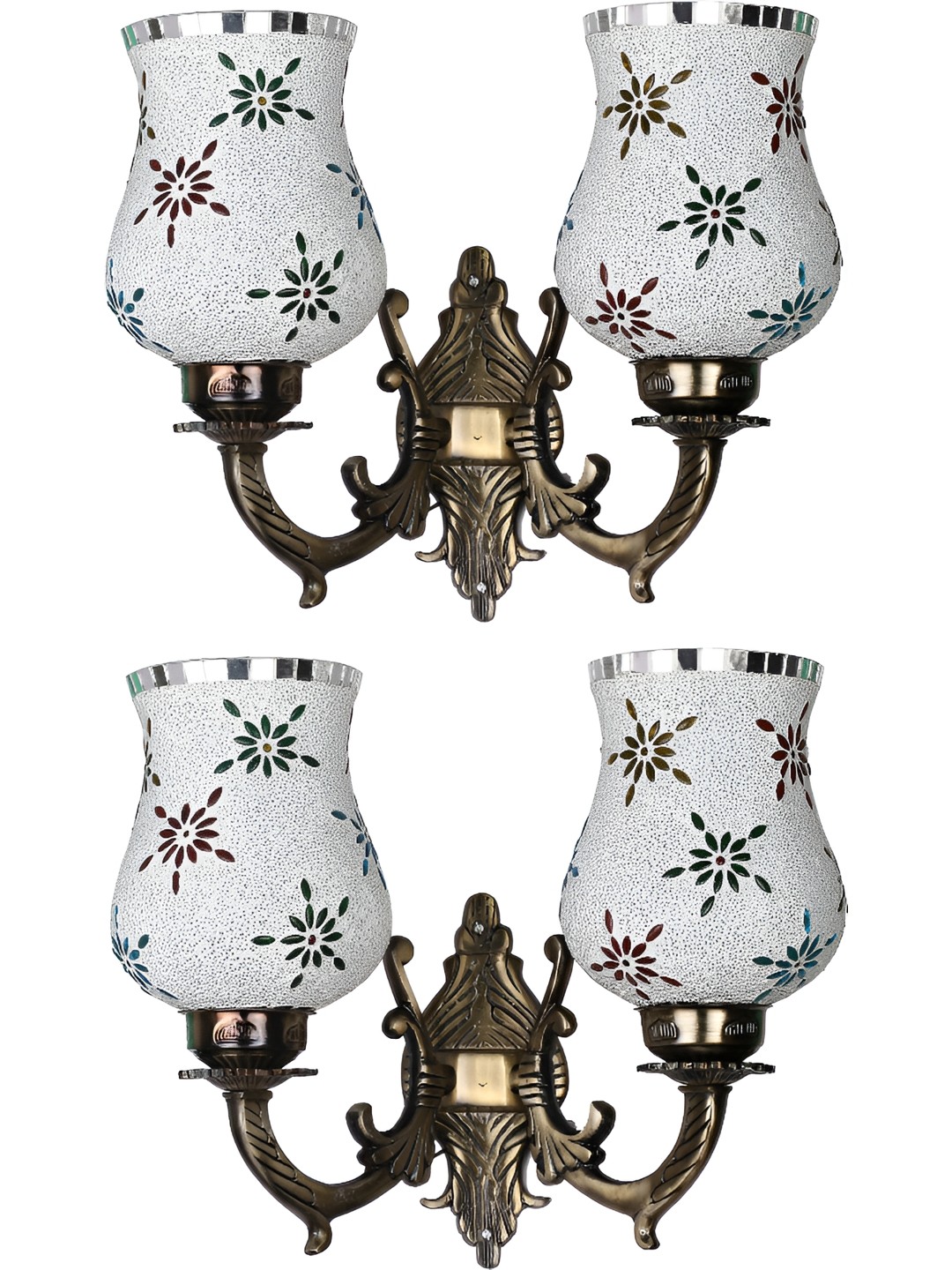 

Afast White & Gold Toned 2 Pieces Printed Bell Shaped Glass Wall Lamp