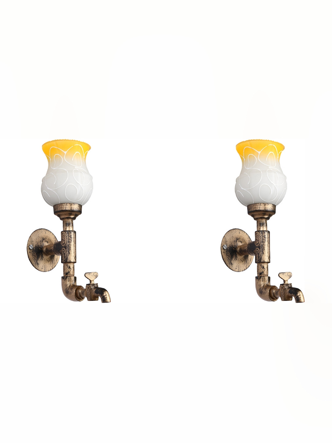 

Afast White & Yellow 2 Pieces Printed Abstract Shaped Glass Wall Lamps