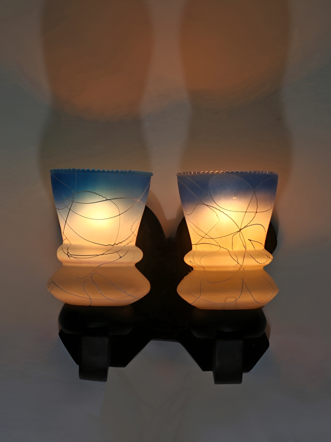 

Afast White & Blue Printed Abstract Shaped Glass Wall Lamp
