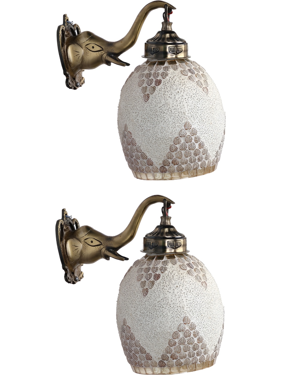 

Afast White & Bronze Toned 2 Pieces Printed Bell Shaped Glass Wall Lamp