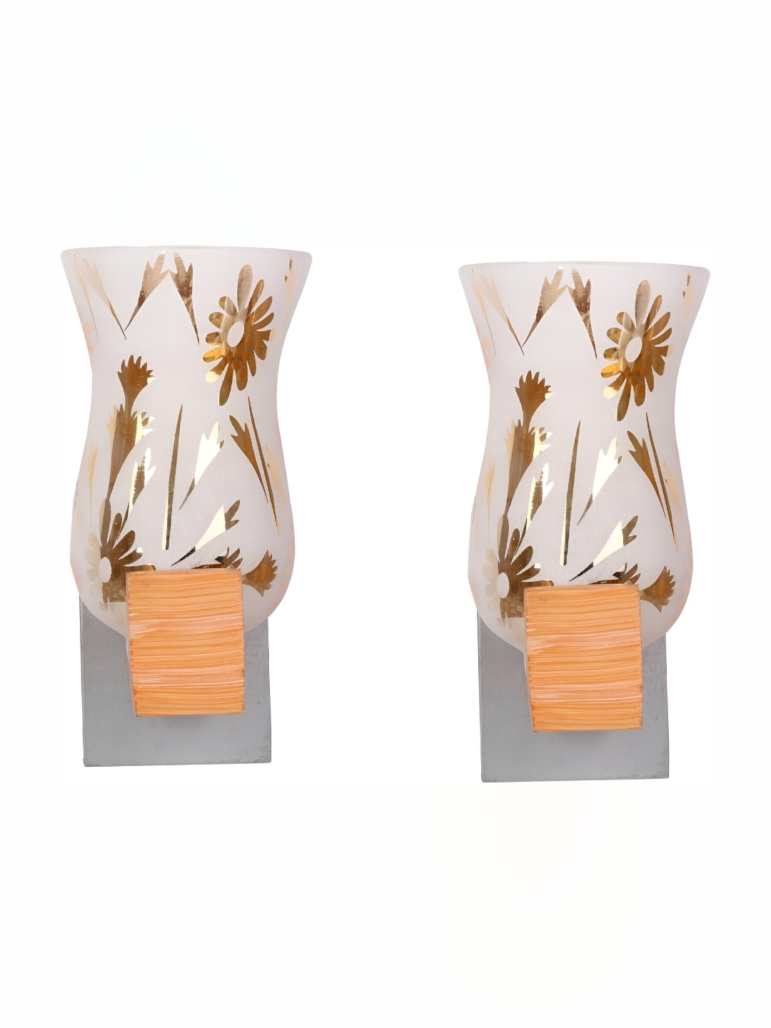 

Afast White & Gold Toned 2 Pieces Floral Printed Glass Wall Lamps