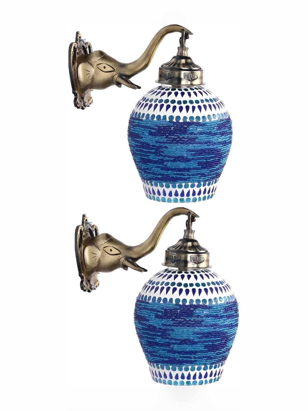 

Afast White & Blue 2 Pieces Printed Bell Shaped Glass Wall Lamp