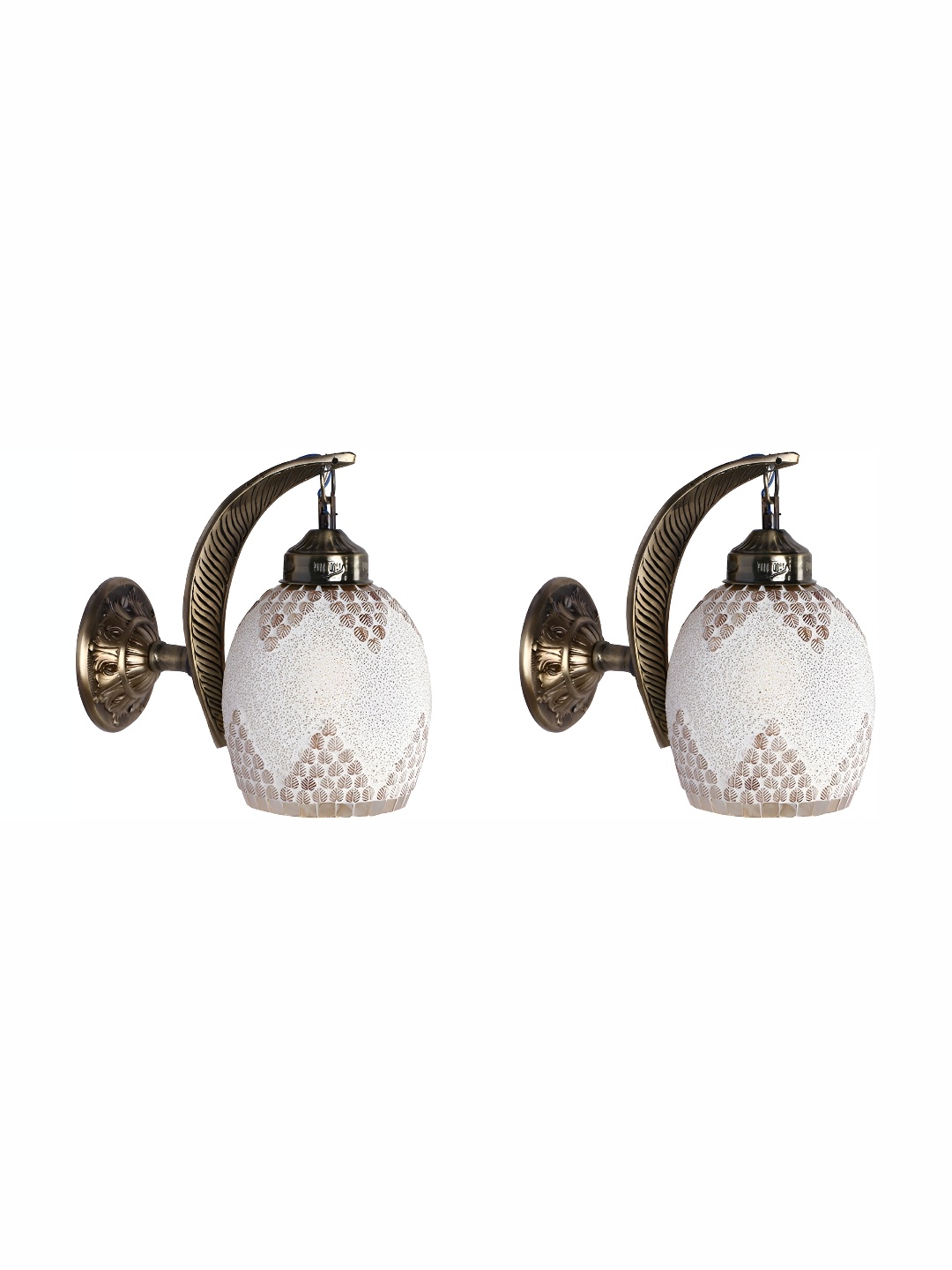 

Afast White & Beige 2 Pieces Textured Bell Shaped Glass Wall Lamps