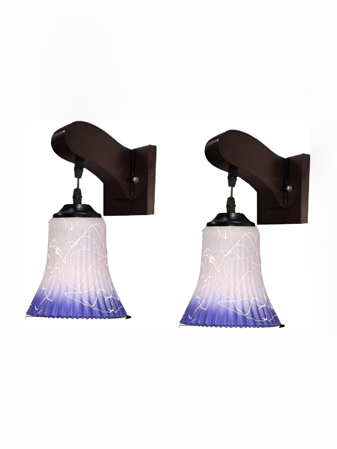 

Afast White & Blue 2 Pieces Printed Bell Shaped Glass Wall Lamps