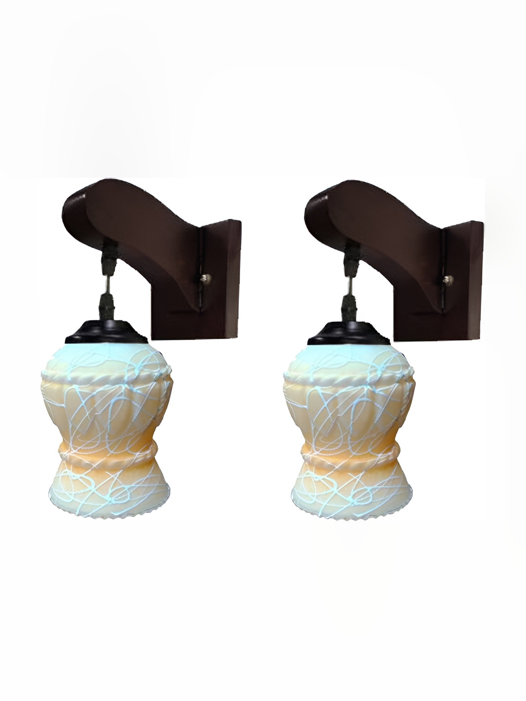 

Afast Brown & White 2 Pieces Printed Bell Shaped Glass Wall Lamp