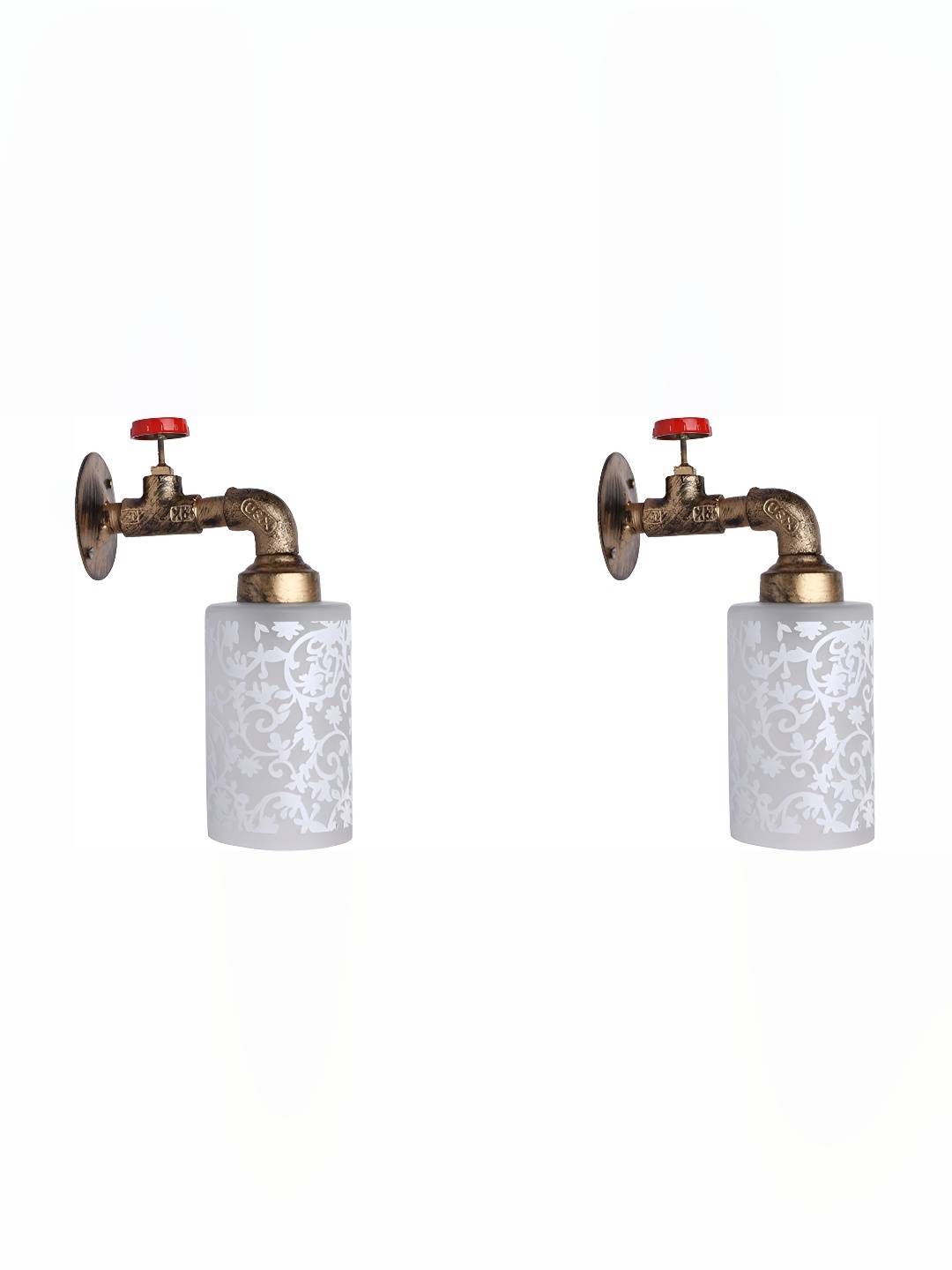 

Afast White & Gold Toned 2 Pieces Printed Cylindrical Shaped Glass Wall Lamp