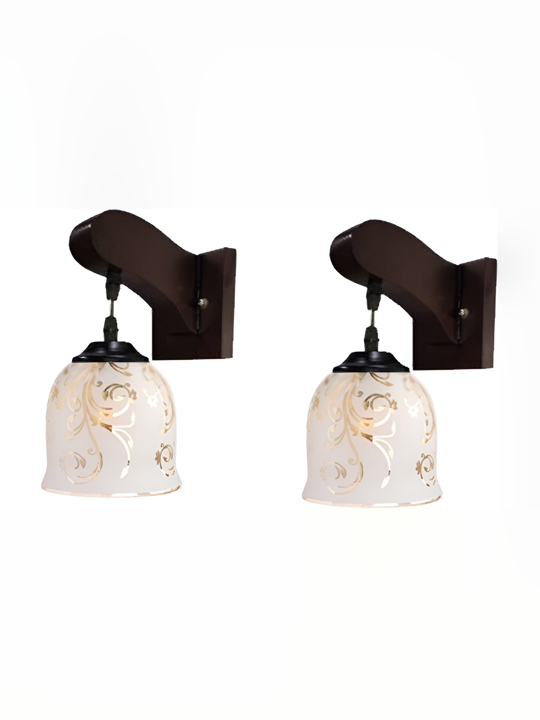 

Afast White & Brown 2 Pieces Printed Bell Shaped Glass Wall Lamps