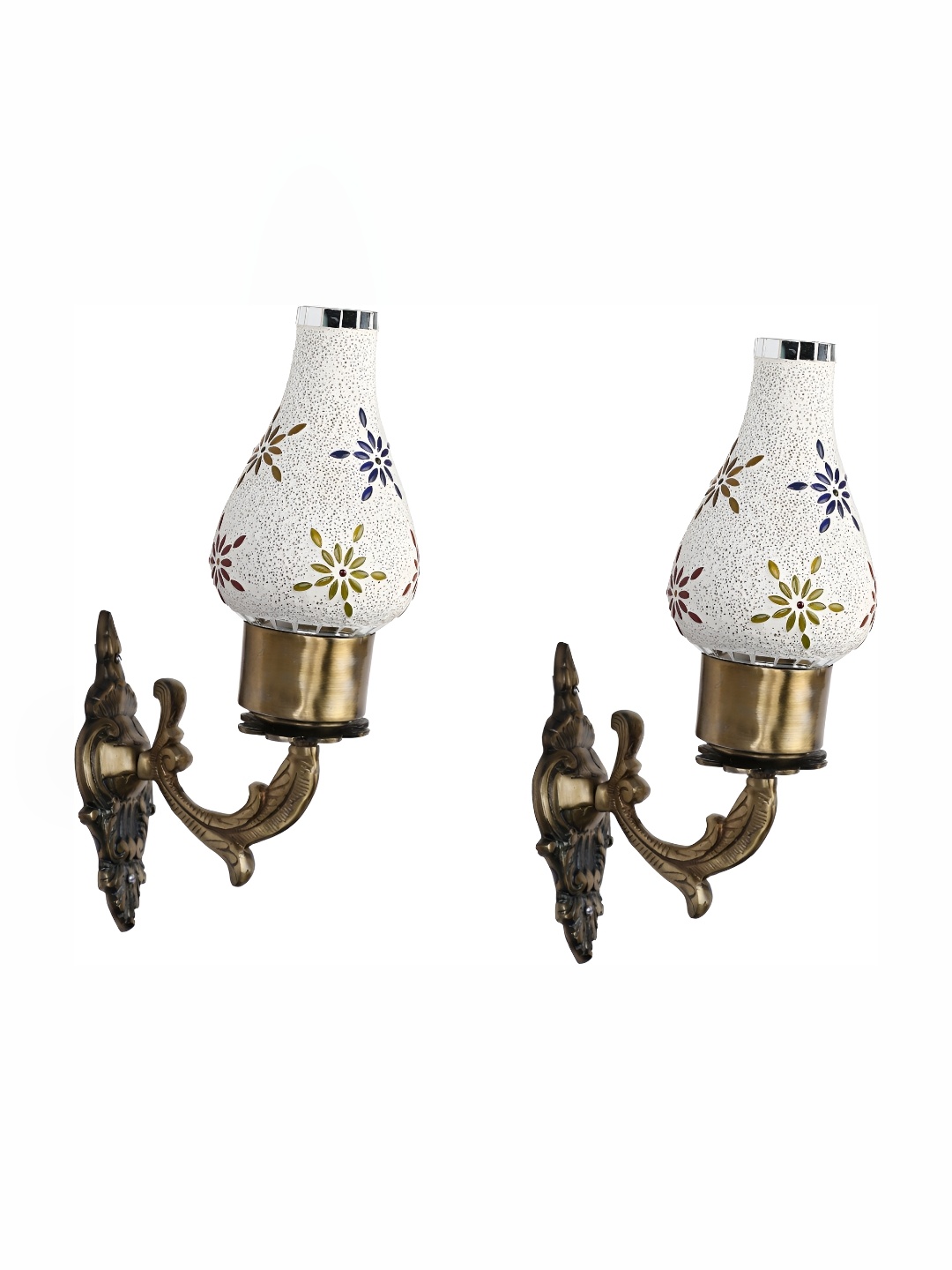 

Afast Gold Toned & White 2 Pieces Printed Abstract Shaped Glass Wall Lamp