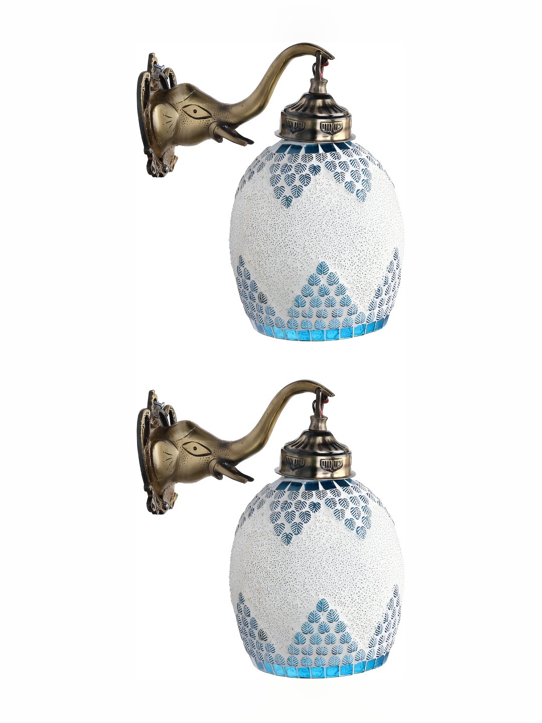 

Afast White & Blue 2 Pcs Textured Bell Glass Wall Lamp