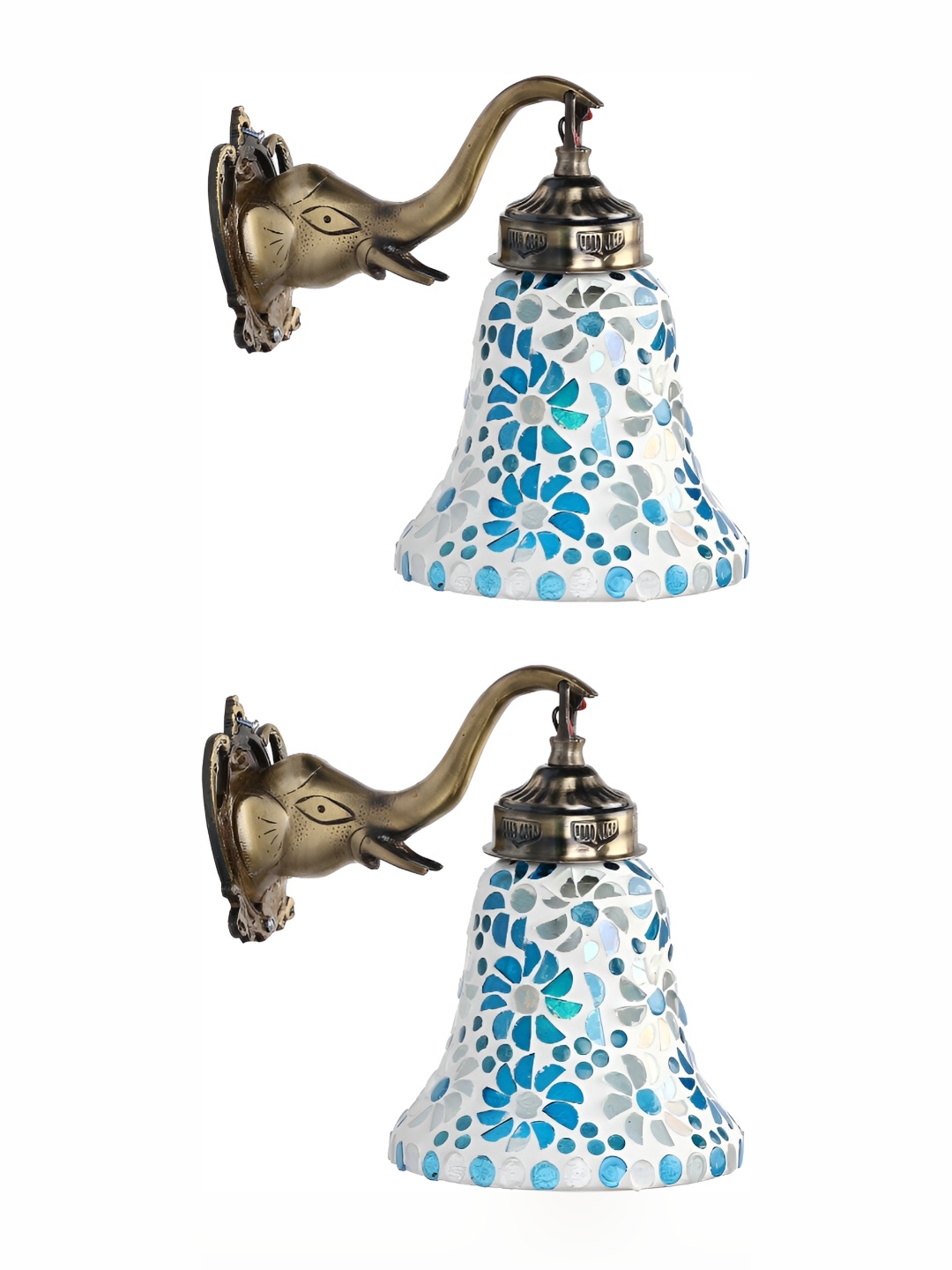 

Afast White & Blue 2 Pieces Textured Bell Shaped Glass Wall Lamps