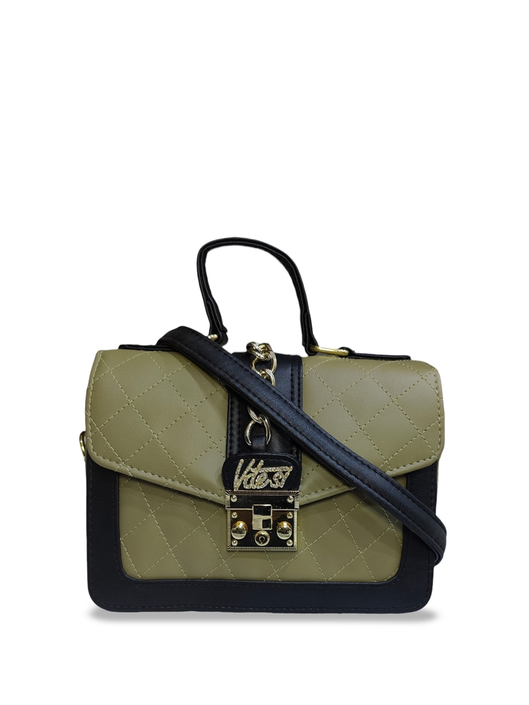 

Vdesi Quilted Belt Satchel Flip Bag, Black