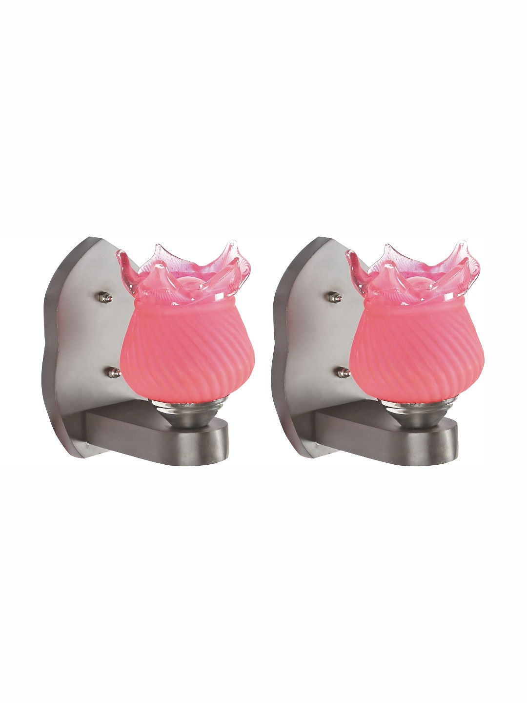

Afast Pink & Silver Toned 2 Pieces Textured Abstract Shaped Glass Wall Lamp