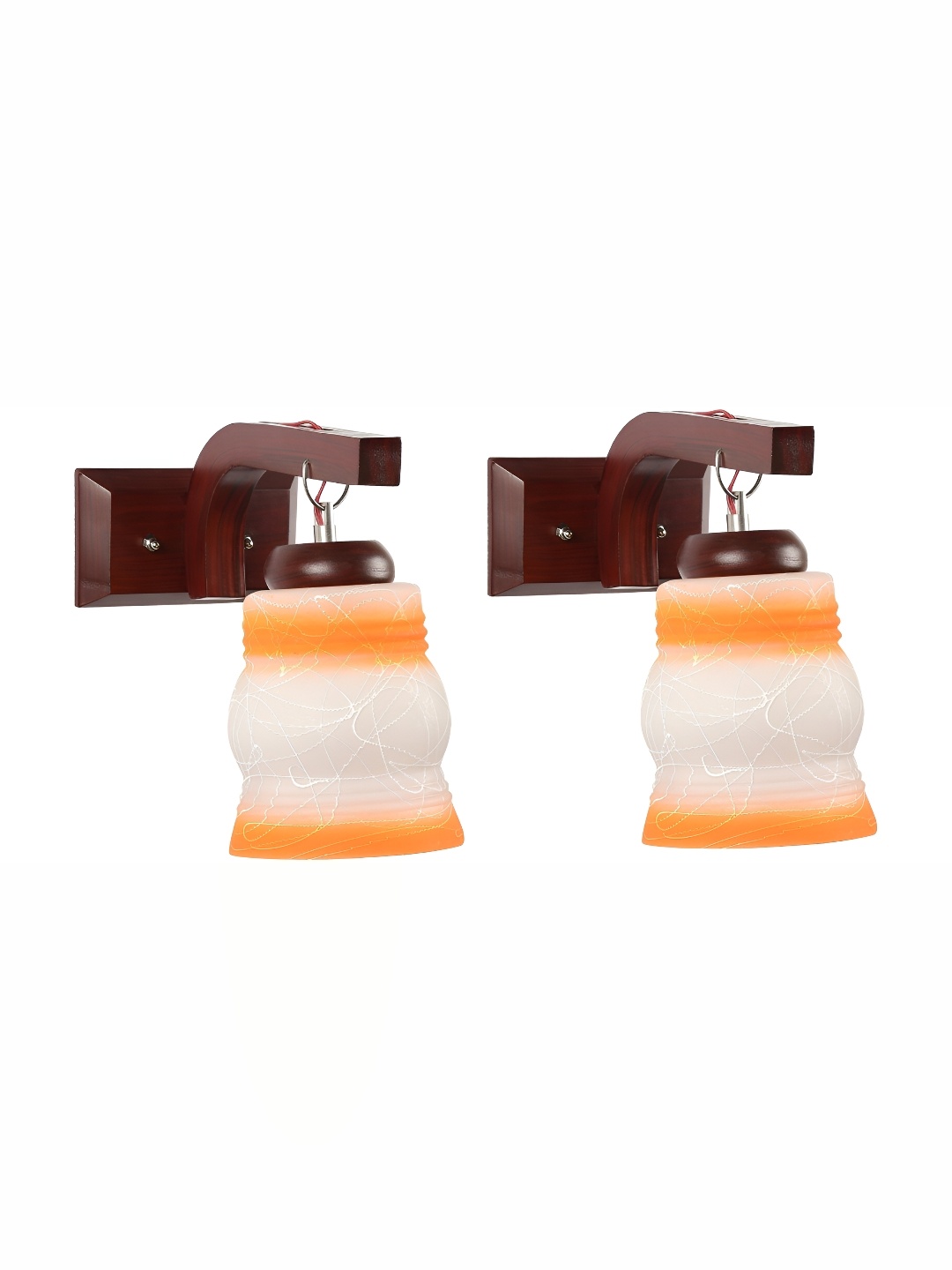 

Afast Grey & Orange 2 Pieces Printed Bell Shaped Glass Wall Lamps