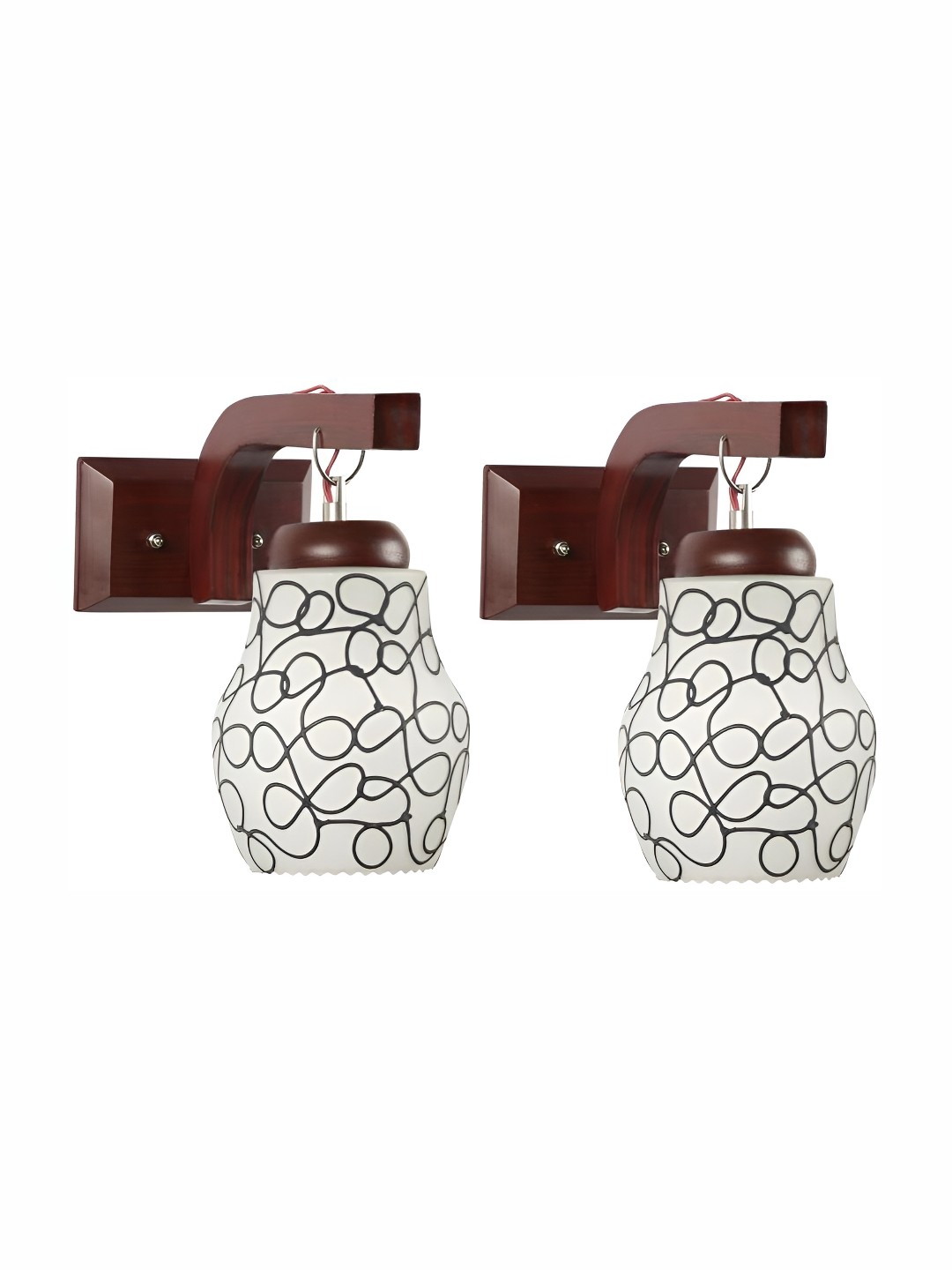 

Afast White & Brown 2 Pieces Abstract Printed Bell Shaped Glass Wall Lamps