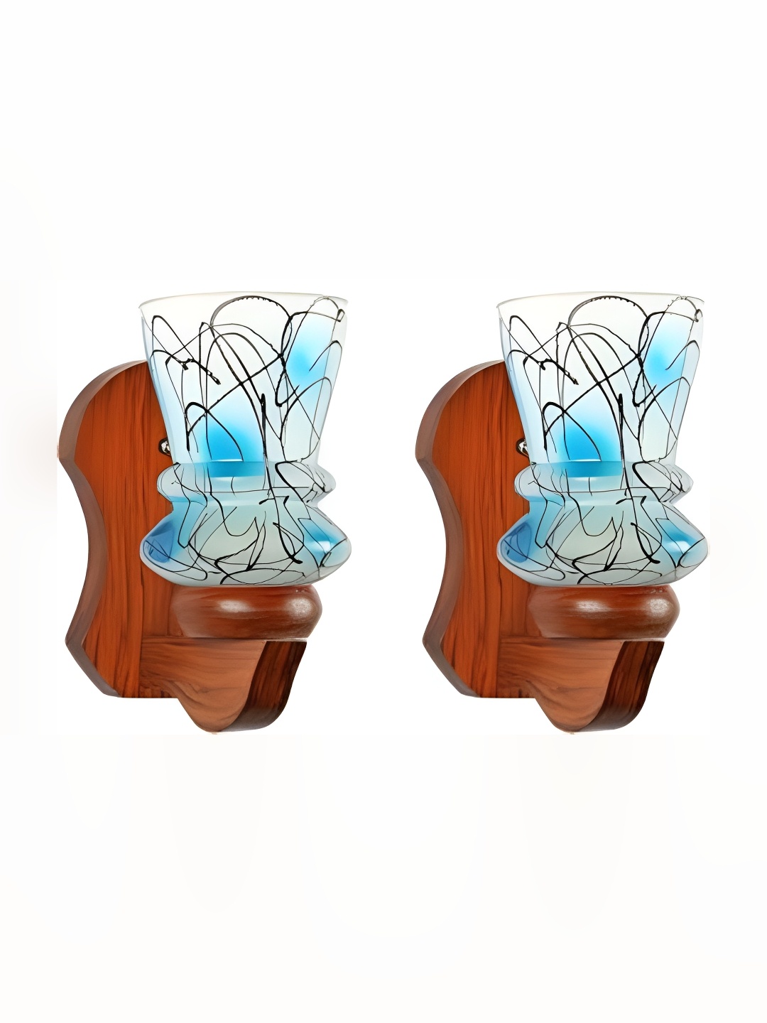 

Afast White & Blue 2 Pieces Printed Abstract Shaped Glass Wall Lamps