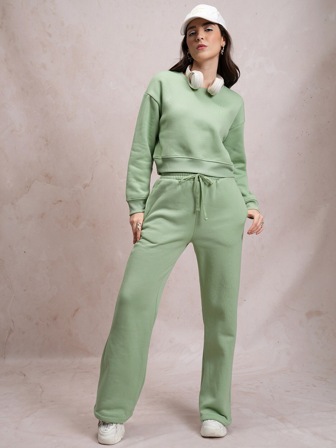 

Tokyo Talkies Relaxed Crop Sweatshirt & Flared Trouser, Green