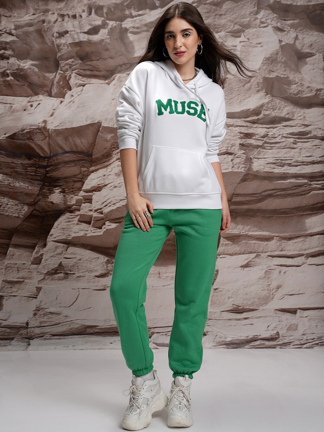 

Tokyo Talkies Oversized Printed Hooded Sweatshirt & Joggers, White