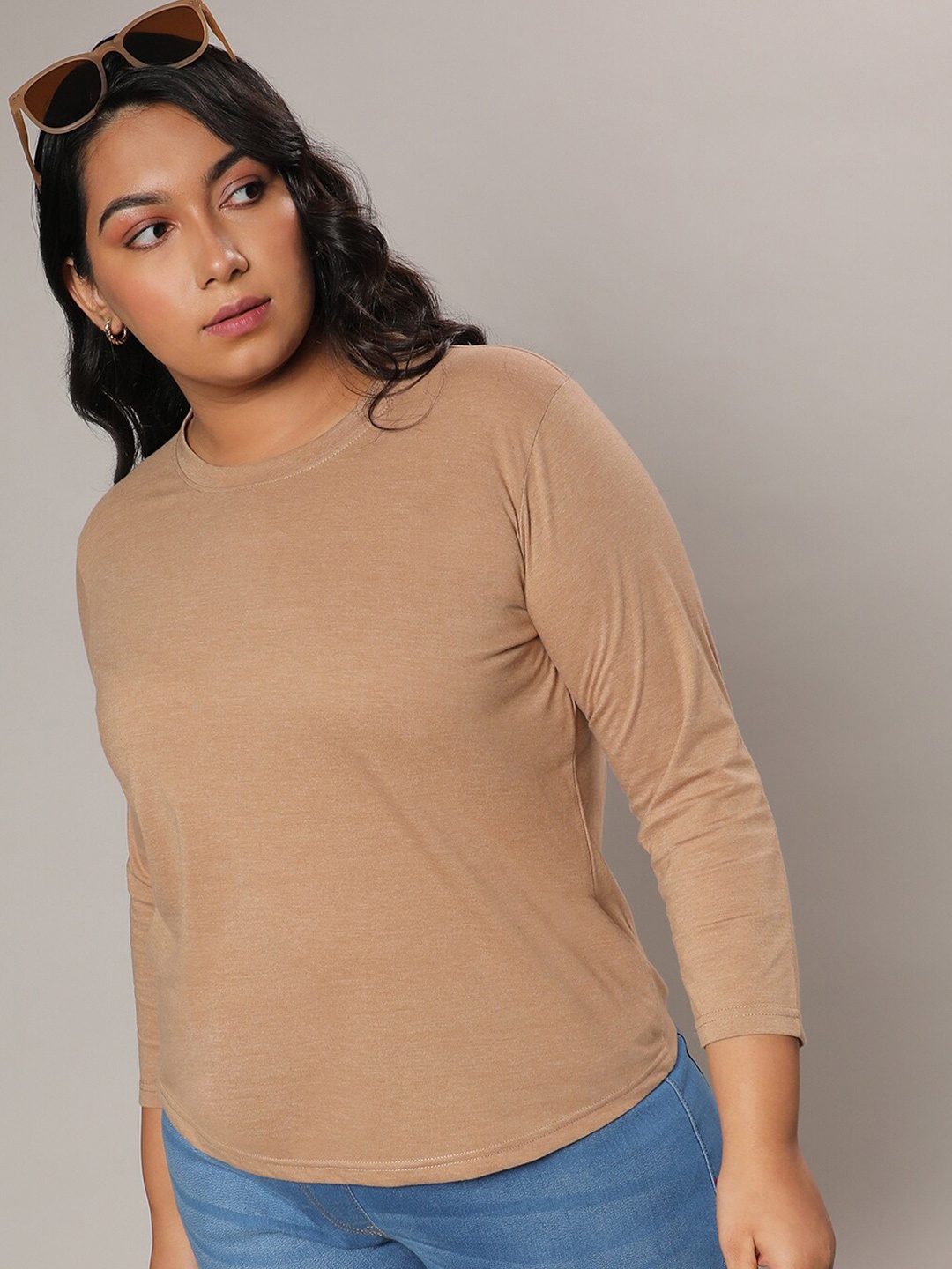 

Instafab Plus Size Round Neck Top, Beige