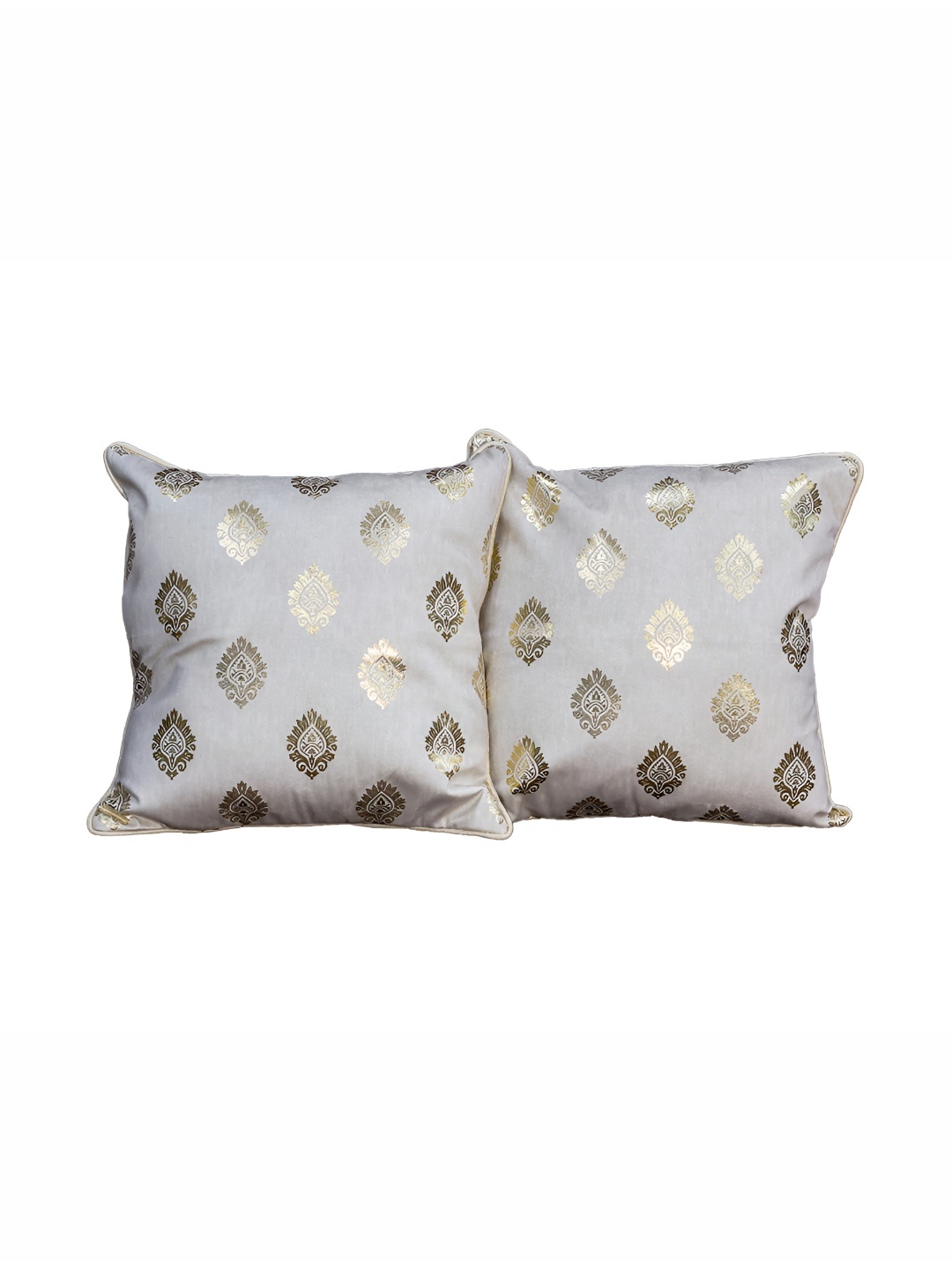 

CASA-NEST 2 Pieces White & Grey Ethnic Motifs Square Velvet Cushion Covers