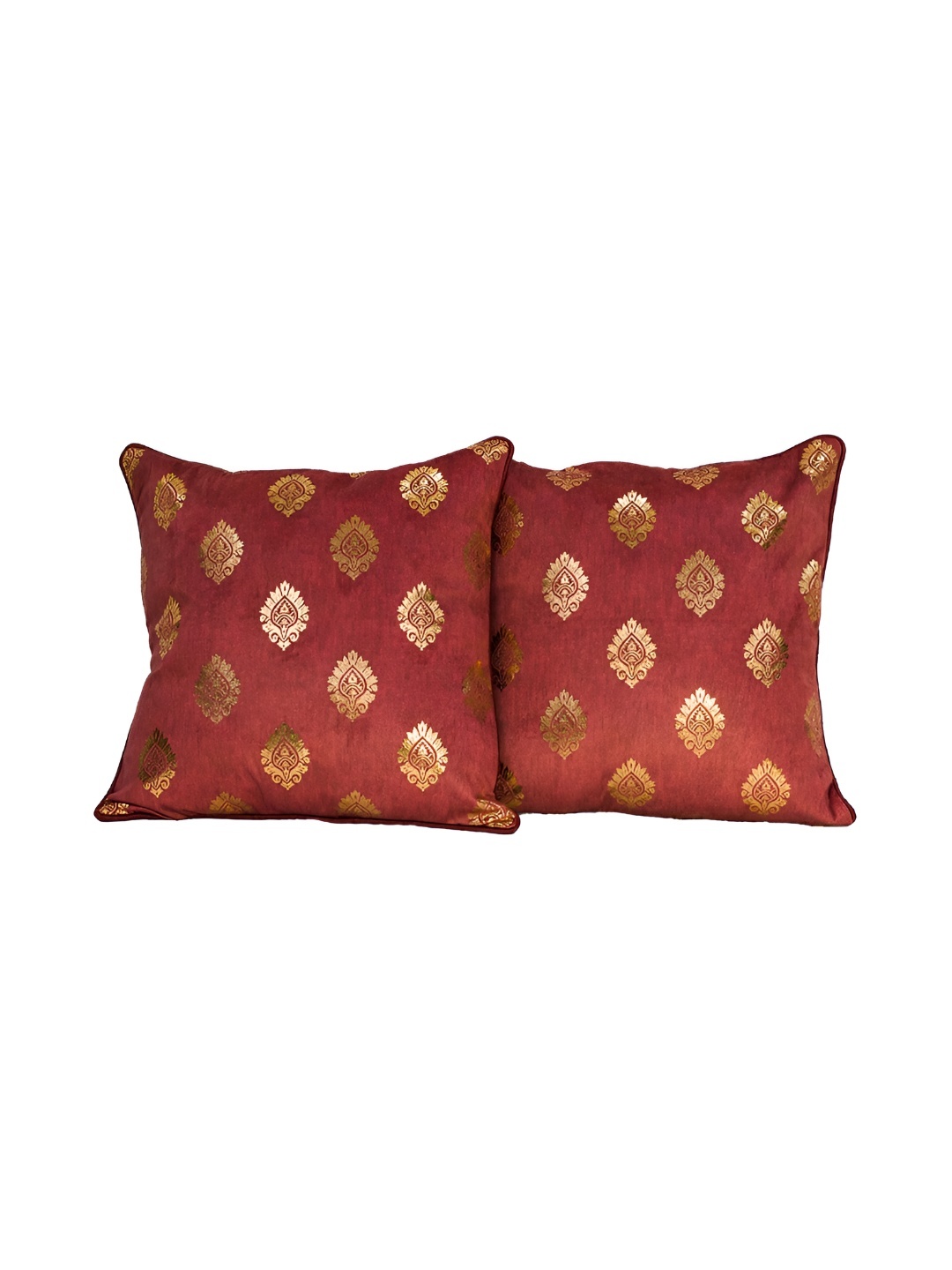 

CASA-NEST Red & Gold Toned 2 Pieces Square Shaped Cushion Covers
