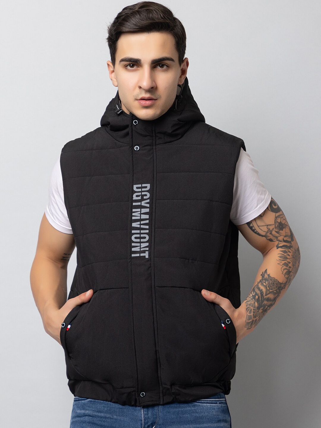 

Xohy Sleeveless Hood Cotton Lightweight Padded Jacket, Black