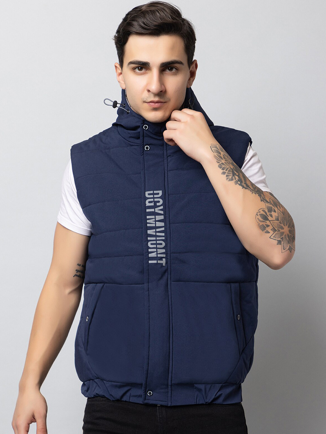 

Xohy Hooded Sleeveless Lightweight Cotton Padded Jacket, Navy blue