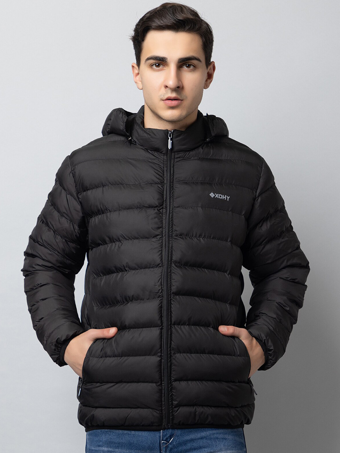 

Xohy Long Sleeves Hood Lightweight Puffer Jacket, Black