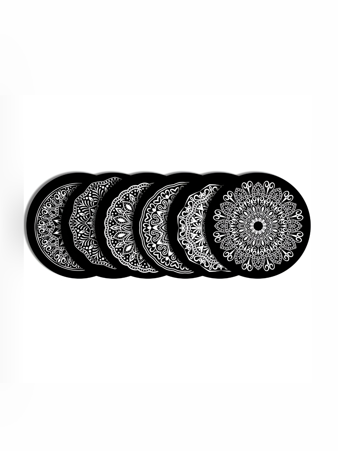 

CLAWCRAFTS Black & White 6 Pieces Printed Wooden Round Coasters