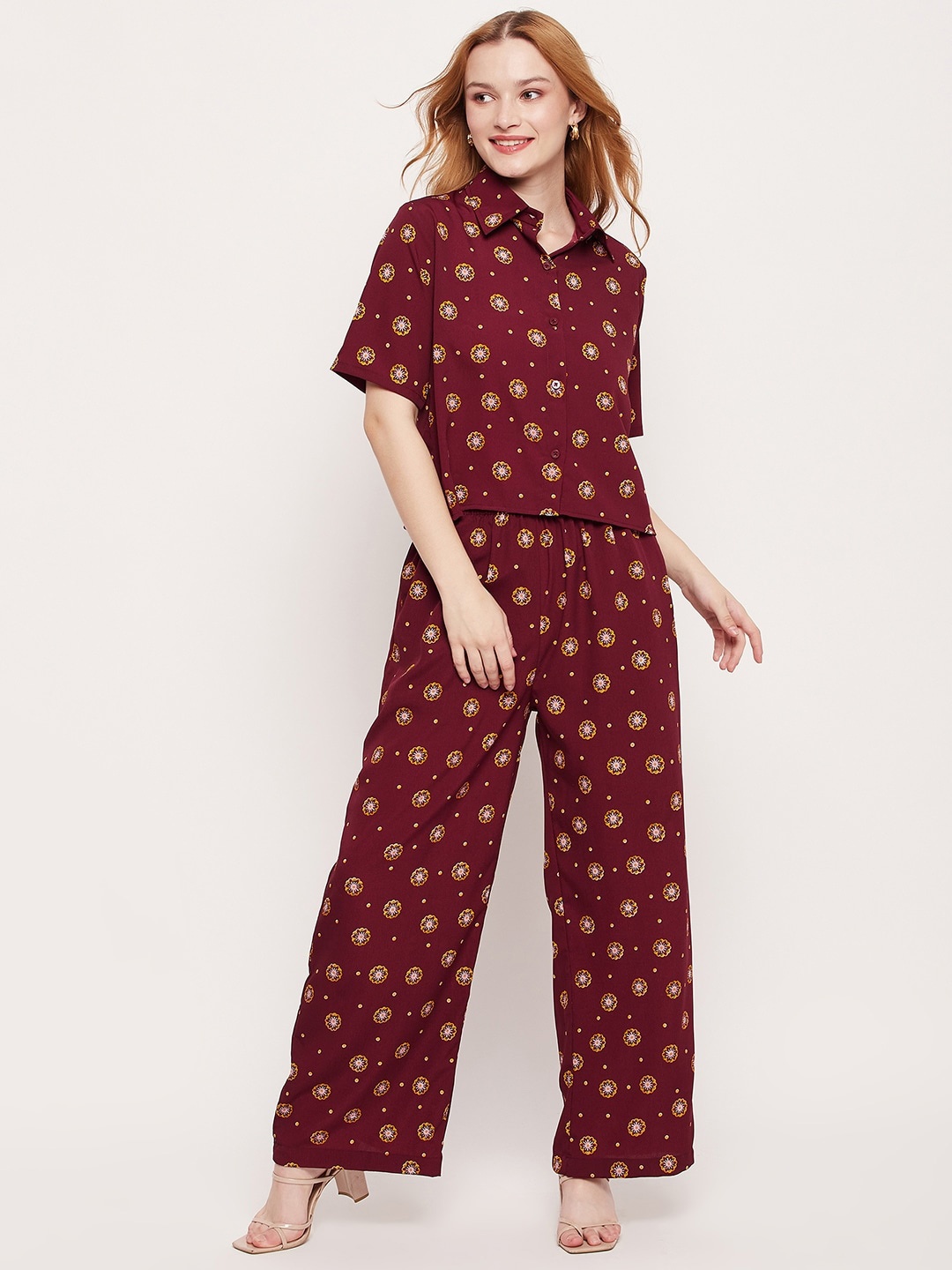 

Fashfun Floral Printed Shirt With Trouser, Maroon