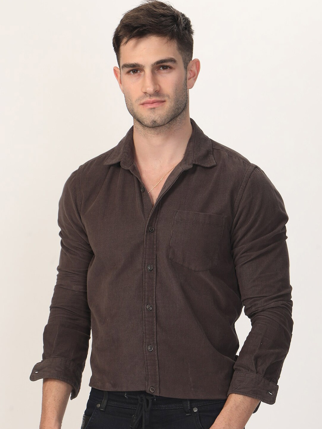 

POE Smart Slim Fit Spread Collar Pure Cotton Shirt, Brown