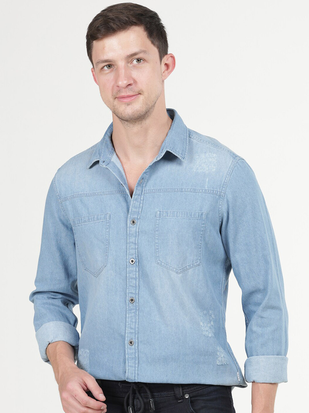 

POE Smart Slim Fit Spread Collar Pure Cotton Shirt, Blue