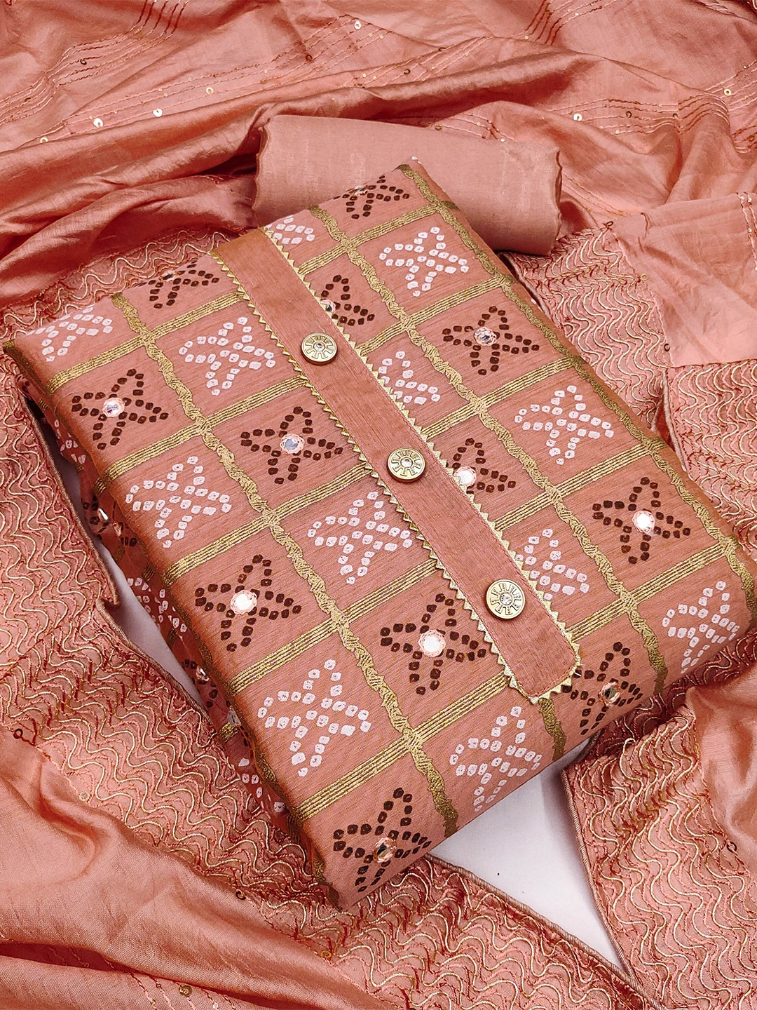

MANVAA Ethnic Motifs Printed Unstitched Dress Material, Pink