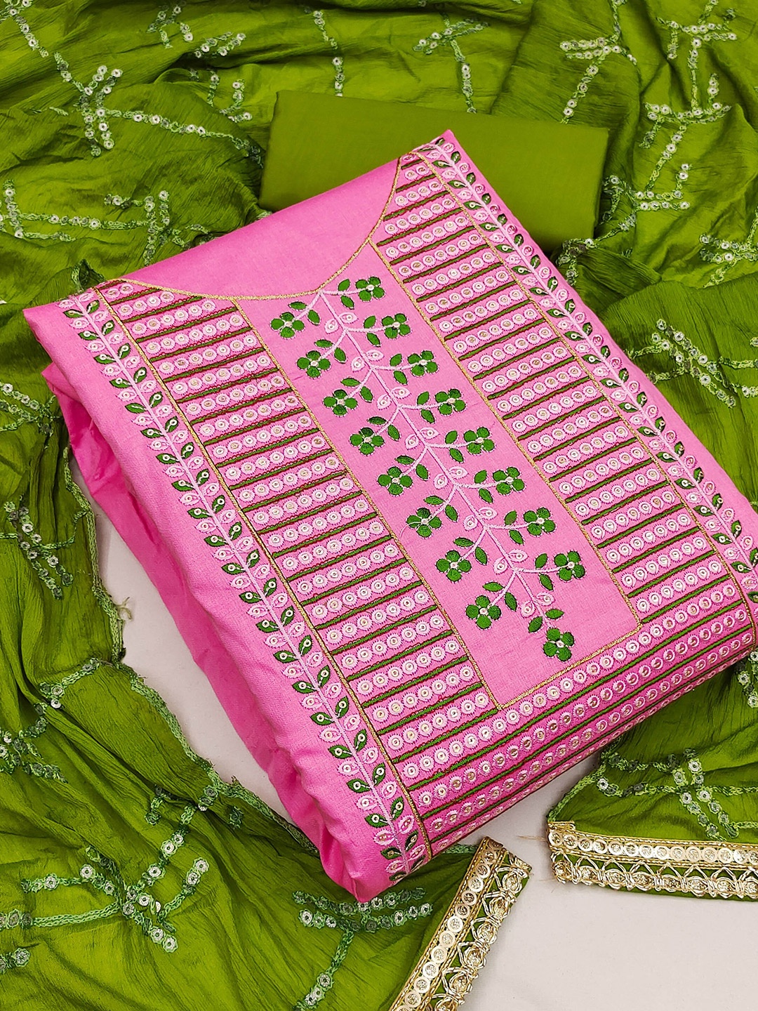 

MANVAA Floral Embroidered Sequinned Unstitched Dress Material, Pink