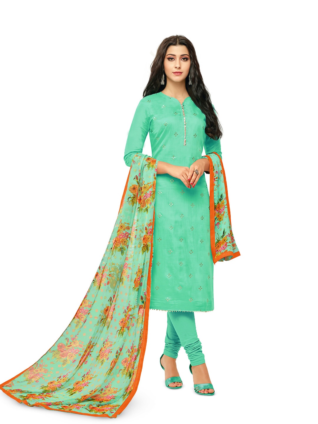 

MANVAA Embellished Gotta Patti Unstitched Dress Material, Sea green