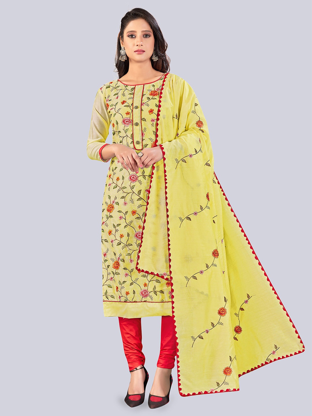 

MANVAA Floral Printed Unstitched Dress Material, Yellow