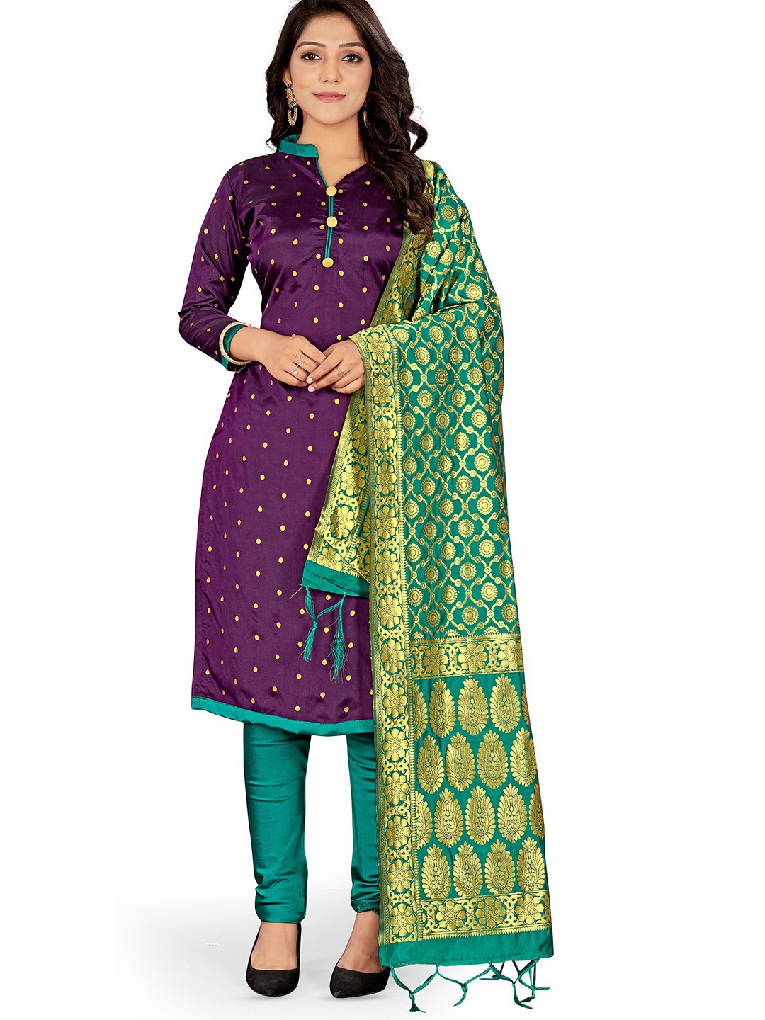

MANVAA Woven Design Banarasi Silk Unstitched Dress Material, Purple