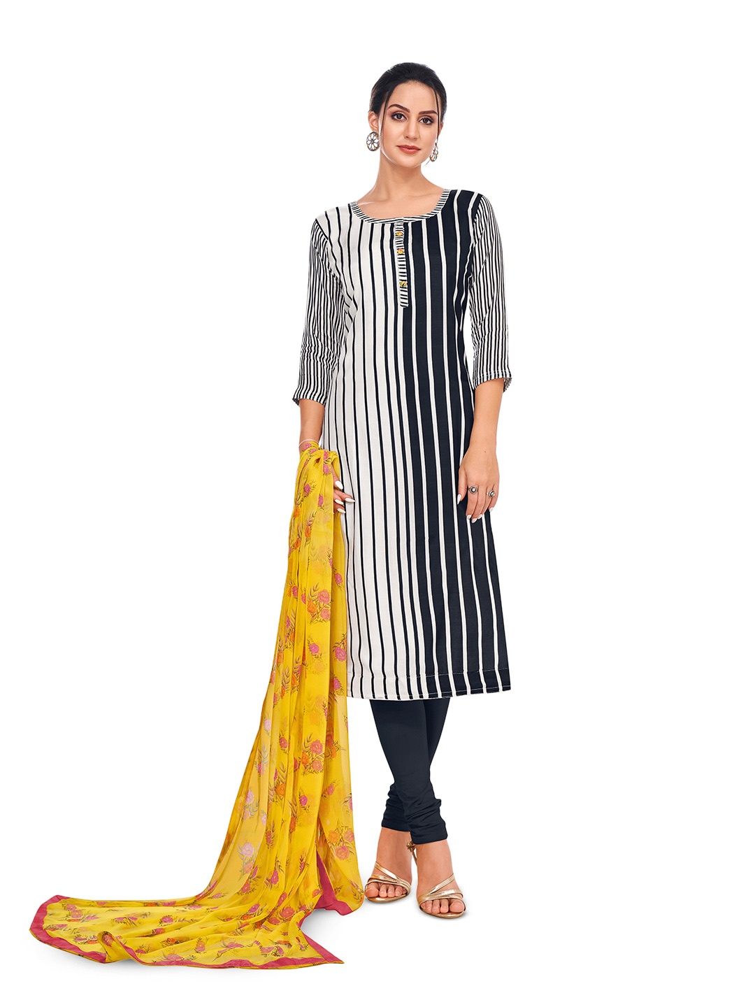 

MANVAA Striped Unstitched Dress Material, White