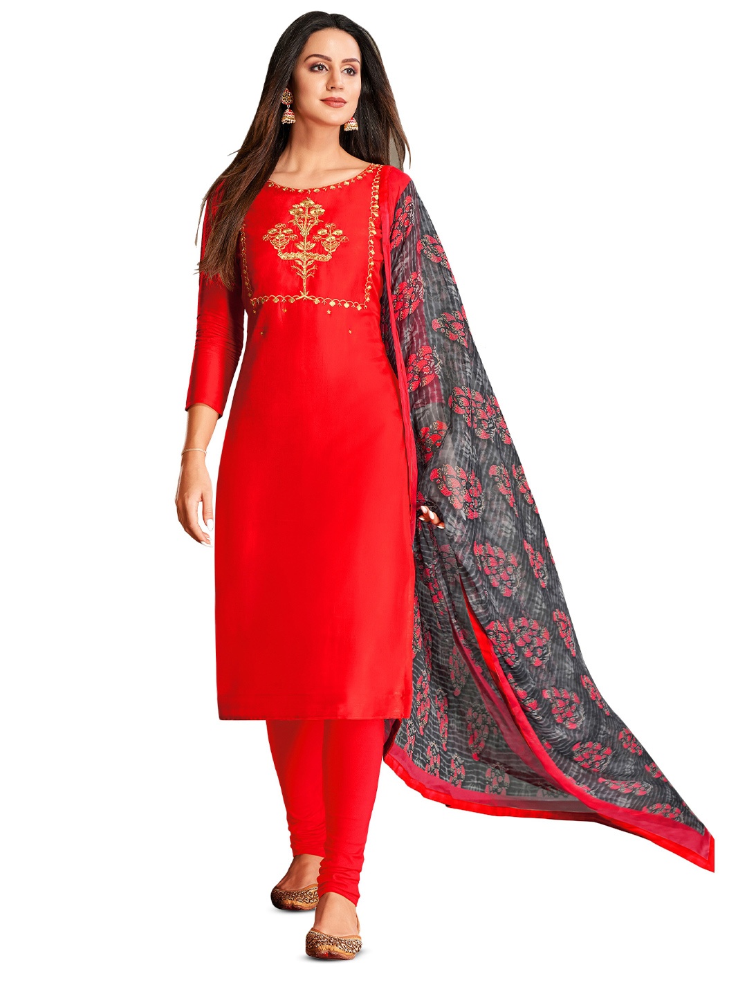 

MANVAA Sequinned Embellished Unstitched Dress Material, Red