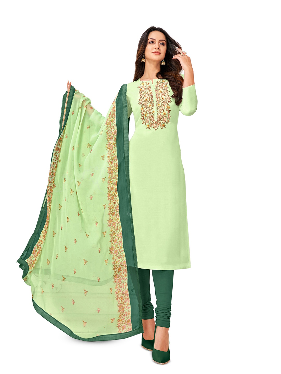 

MANVAA Yoke Design Embroidered Unstitched Dress Material, Green