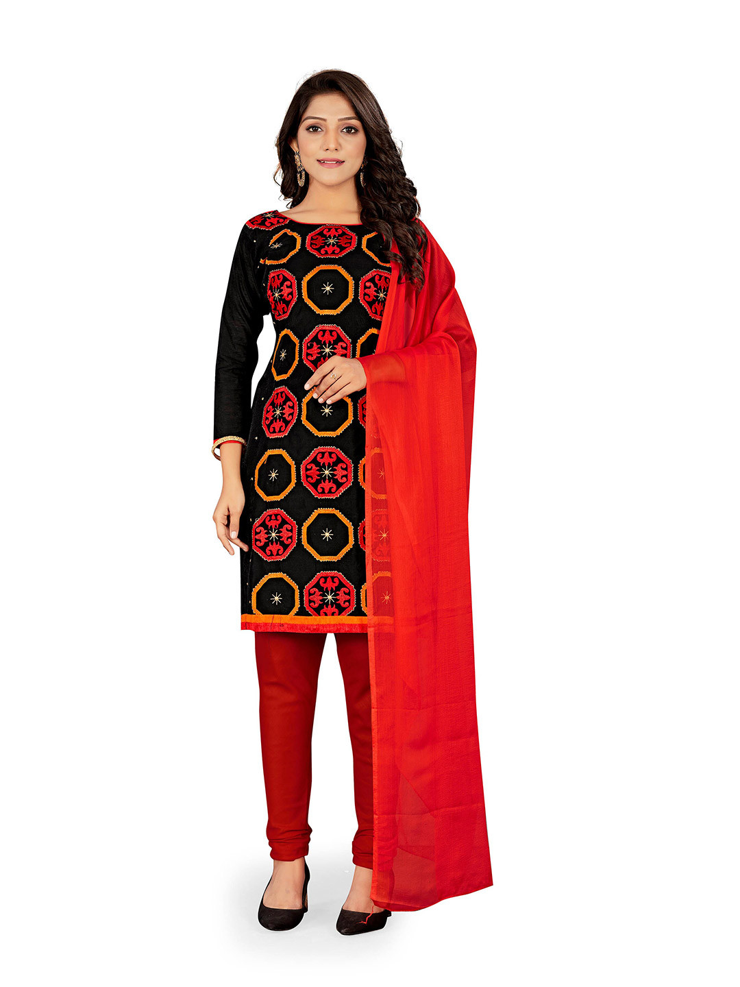 

MANVAA Ethnic Motifs Embroidered Unstitched Dress Material, Black