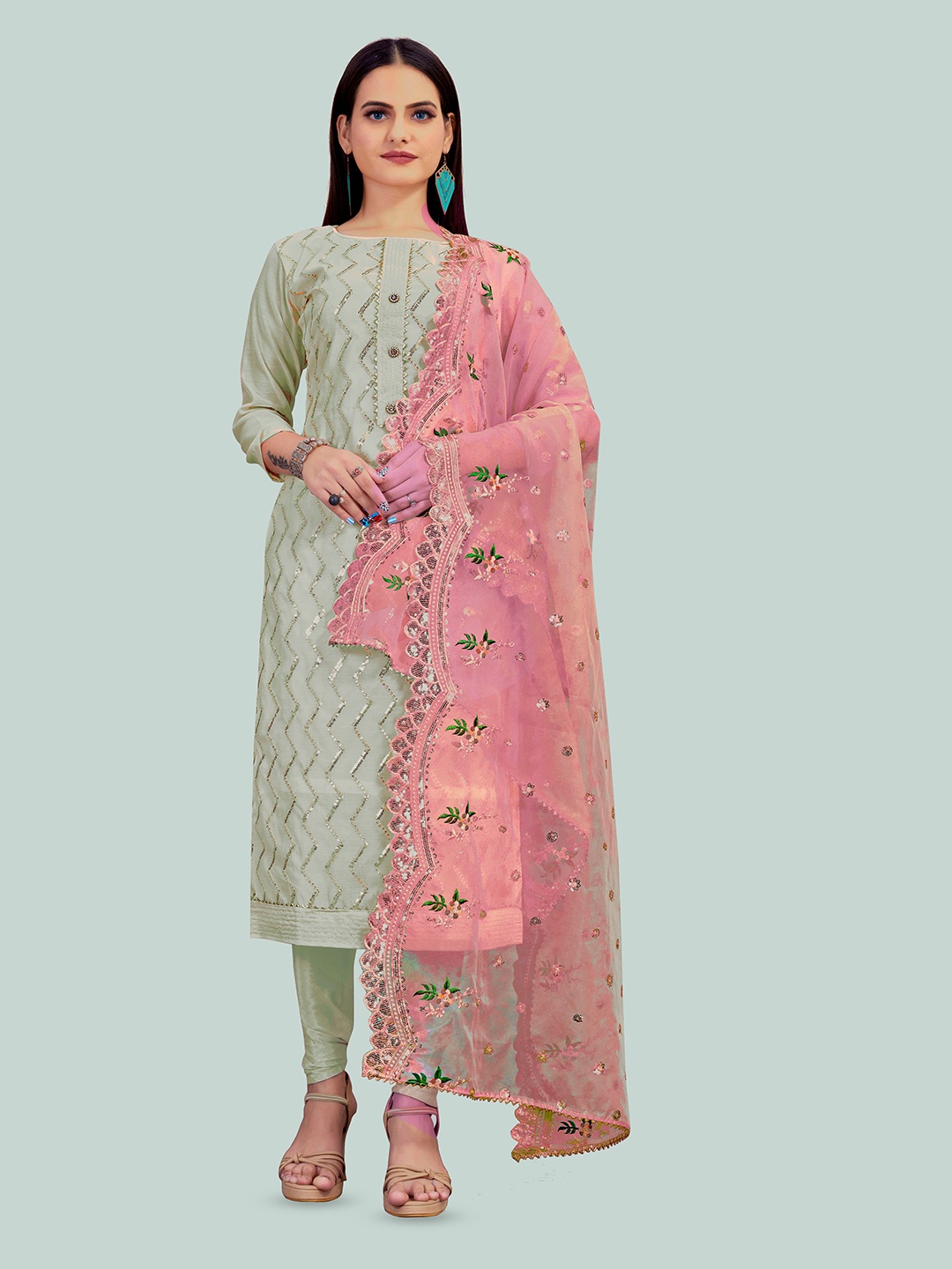 

MANVAA Embellished Unstitched Dress Material, Grey