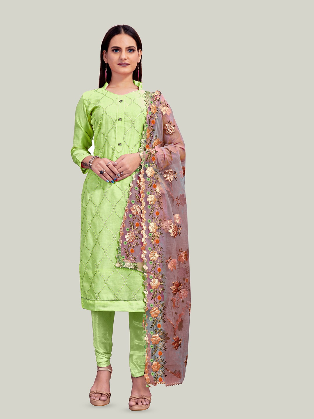 

MANVAA Embroidered Unstitched Dress Material, Green