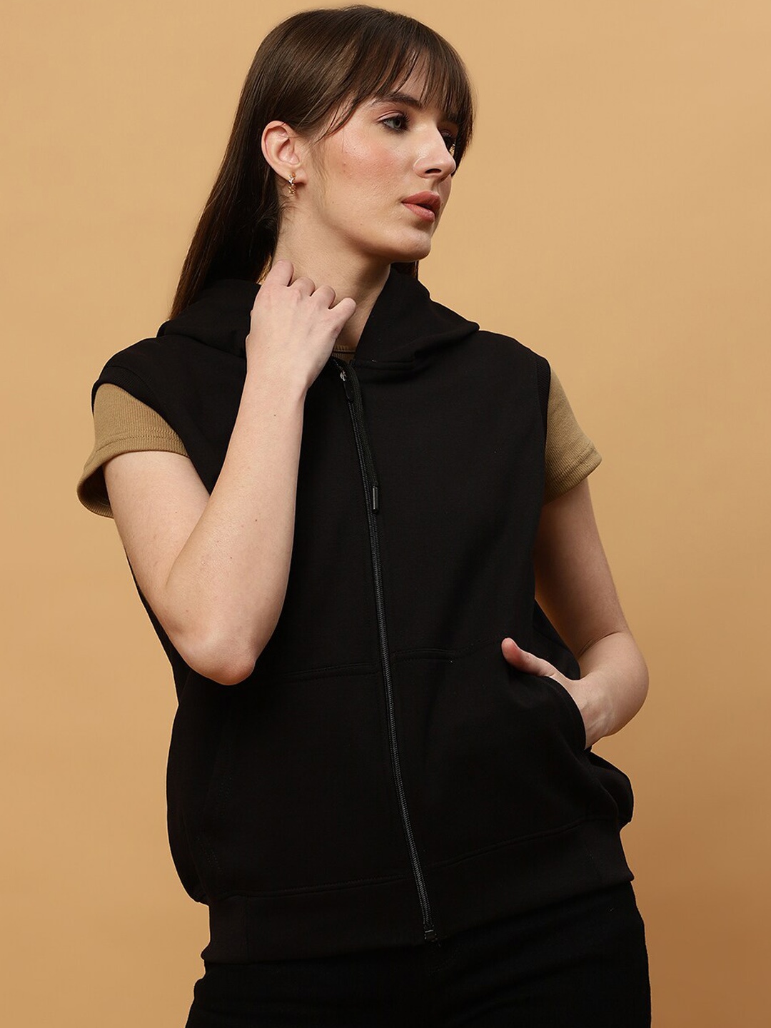 

UnaOne Hooded Sleeveless Cotton Bomber Jacket, Black