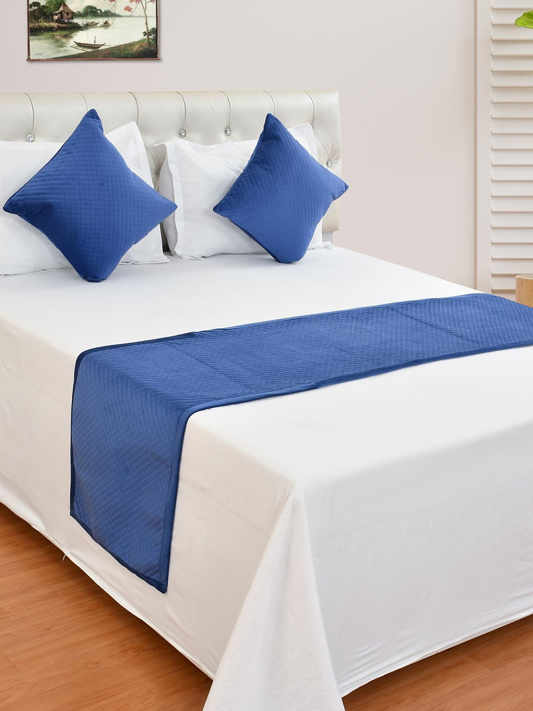 

Florida Blue 3 Pieces Textured Bed Runners & Cushion Covers