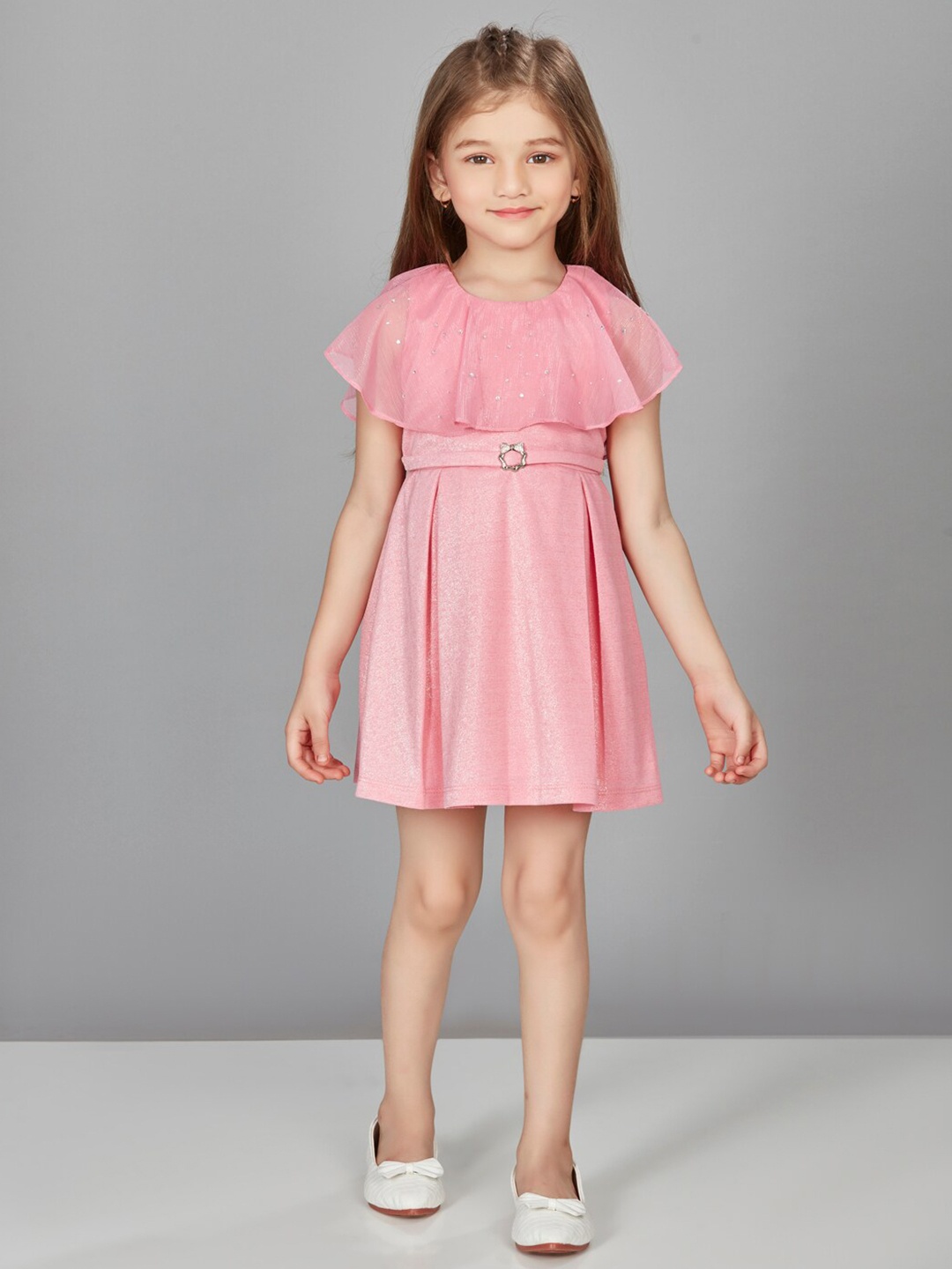 

Peppermint Girls Embellished Cape Sleeve Fit & Flare Dress, Pink