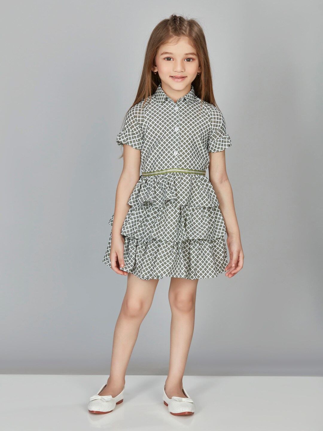 

Peppermint Girls Geometric Printed Fit & Flare Dress, White