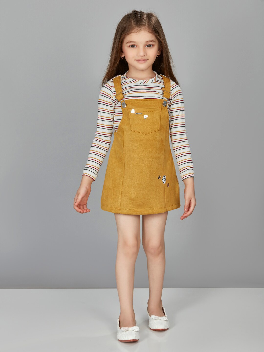 

Peppermint Girls Shoulder Straps Straight Pinafore Mini Dress, Mustard