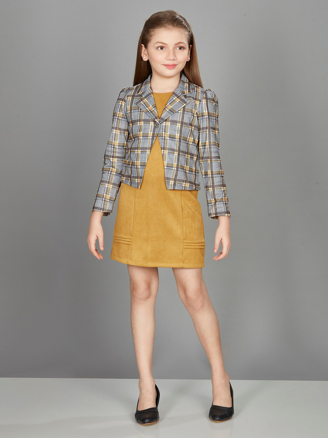 

Peppermint Girls Round Neck A-Line Dress With Jacket, Mustard