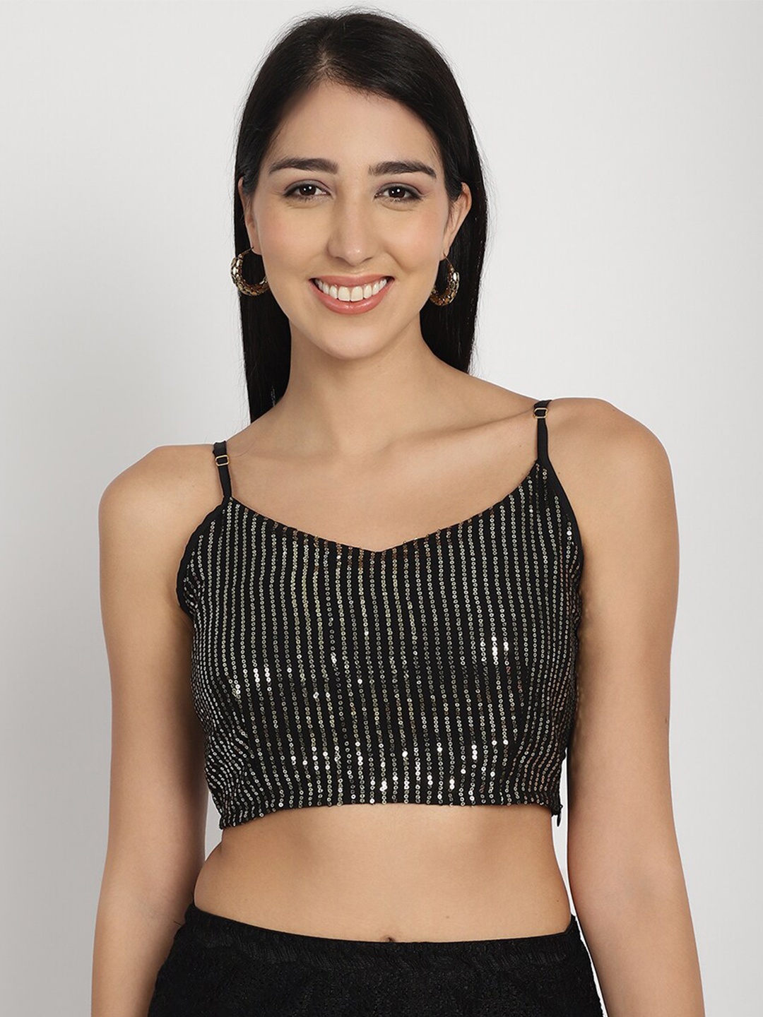 

Purple State Embellished Sequinned Bralette Crop Top, Black